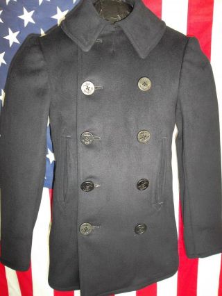 United States Navy Issued 10 Button Wwii Peacoat Size:30