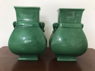 ANTIQUE OlD CHINESE GLAZED GREEN VASES QING 19th - 20th - - 2