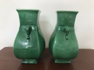 ANTIQUE OlD CHINESE GLAZED GREEN VASES QING 19th - 20th - - 3
