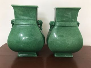 ANTIQUE OlD CHINESE GLAZED GREEN VASES QING 19th - 20th - - 4