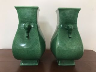 ANTIQUE OlD CHINESE GLAZED GREEN VASES QING 19th - 20th - - 5