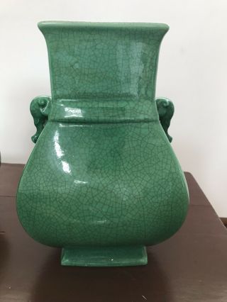 ANTIQUE OlD CHINESE GLAZED GREEN VASES QING 19th - 20th - - 7