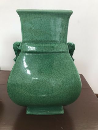 ANTIQUE OlD CHINESE GLAZED GREEN VASES QING 19th - 20th - - 8