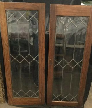 Antique Pair Oak Leaded Doors Windows E