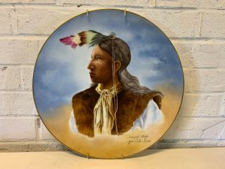 Antique Jean Pouyat Limoges Porcelain Charger Painted Native American Indian Man