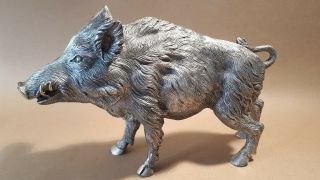 Large Silver Plated Wild Boar Stamped " Peltro Italy " Mauro Manetti?