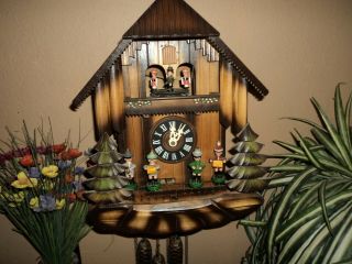 Vintage German Animated Oompah Band Musical Cuckoo Clock With Dancers