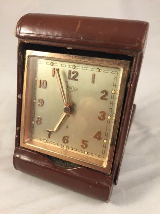 Vintage Angelus 8 Day 15 Jewels Swiss Made Travel Clock In Case