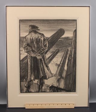 Antique 1917 Wwi Hand Signed Frank Brangwyn,  The Lookout Lithograph Print,  Nr