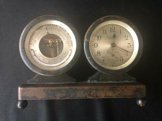 Vintage Bronze Desk Clock,  Barometer,  Thermometer Desk Set