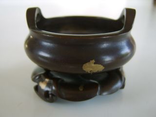 SMALL STUNNING ANTIQUE CHINESE GILT SPLASH BRONZE CENSER SIGNED BASE ON A STAND 5