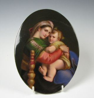 German Porcelain Hand Painted Plaque Of Mother And Child Antique 6&7/8 By 5&1/8 "