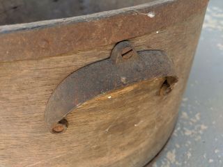 Large Antique American Banded Oak Measure Signed Canney Barn Fresh Iron Handles 5