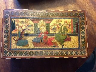 Antique Persian Khatam Hand Made Middle Eastern Inlaid Box Asian