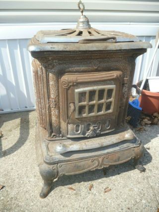Antique Cast Iron Wood Burning Stove,  Parlor Stove,  Furnace Heater,  Cook Stove