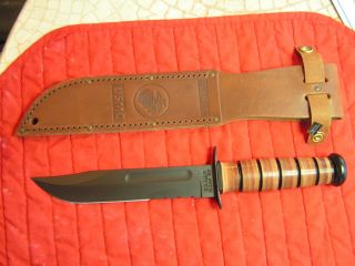Kabar 1218 Serrated/combo Edge Black Knife Usmc Leather Sheath