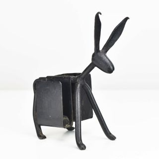 Mid Century Modern Hand Forged Iron Figural Donkey Matchbox Holder