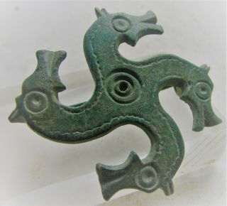 Ancient Roman Bronze Fibula Brooch With Four Dragon Heads 300 - 400ad