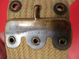 WWI Era AEF US Army M1912 Khaki Canvas Pistol Belt - Marked: Mills - 5