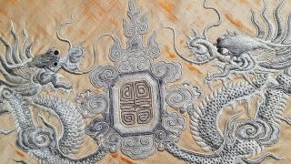 19th Century China Chinese Silver Imperial Dragon Silk Embroidery