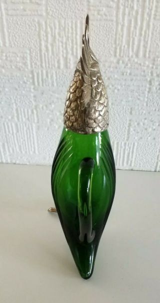RARE ANTIQUE GREEN GLASS AND SILVER COCKATOO FORM SCENT PERFUME BOTTLE DECANTER 3