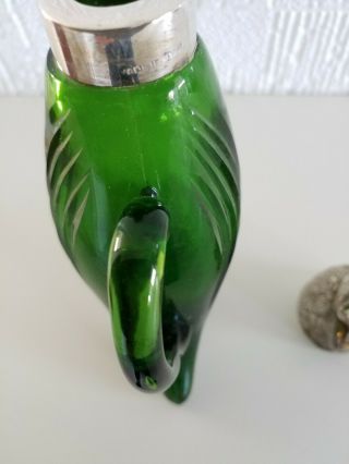RARE ANTIQUE GREEN GLASS AND SILVER COCKATOO FORM SCENT PERFUME BOTTLE DECANTER 8