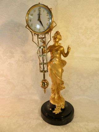 Vintage Linden " Diana " Figural Swinger Clock - 8 Day - Mantel,  Desk,  Boudoir