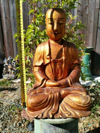 Estate Old Chinese18th Gold Gilt Wood Carved Buddha Asian China 11