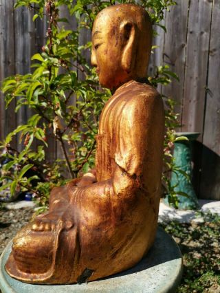 Estate Old Chinese18th Gold Gilt Wood Carved Buddha Asian China 2