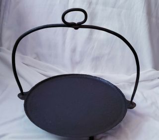 1750s Antique Early Cast Iron Hearth Griddle Hanging On 3 Legs