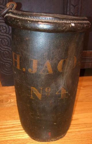 Early Painted Leather Fire Bucket Fire J.  H.  Jacocks No 4