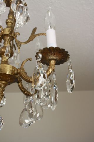 Antique VIntage Brass Crystal French PETITE Ceiling Light FIxture CHANDELIER 10