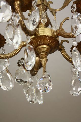 Antique VIntage Brass Crystal French PETITE Ceiling Light FIxture CHANDELIER 9