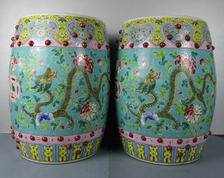 Perfect 19th C.  Century Chinese Famille Rose Dragons Pair Seat Gardens
