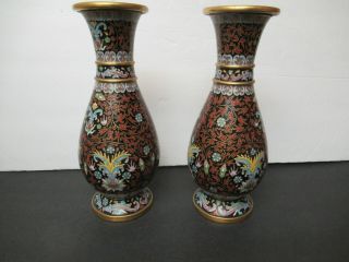 Fine Ornate Antique Chinese Cloisonne Large Vases 9 1/4 "