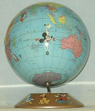 Old Walt Disney / Rand McNally Metal World Globe w/ Characters & Soviet Union 10