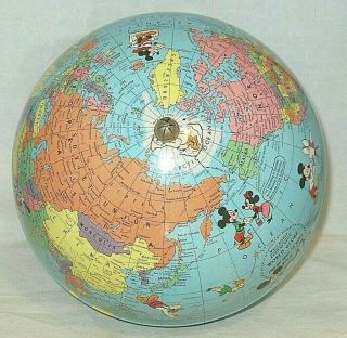 Old Walt Disney / Rand McNally Metal World Globe w/ Characters & Soviet Union 11