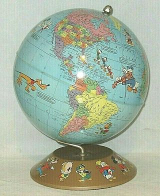 Old Walt Disney / Rand Mcnally Metal World Globe W/ Characters & Soviet Union
