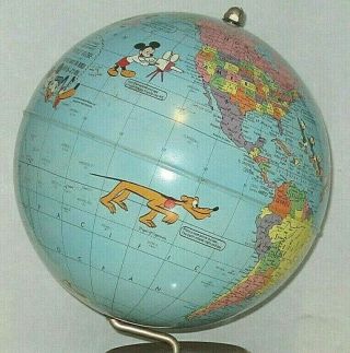 Old Walt Disney / Rand McNally Metal World Globe w/ Characters & Soviet Union 3