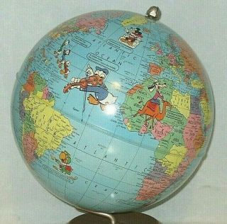 Old Walt Disney / Rand McNally Metal World Globe w/ Characters & Soviet Union 4