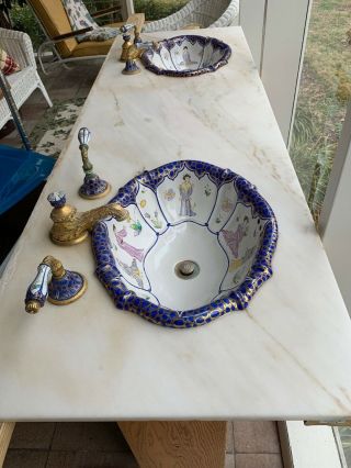 Sherle Wagner Sinks With Matching Faucets And Marble Slab