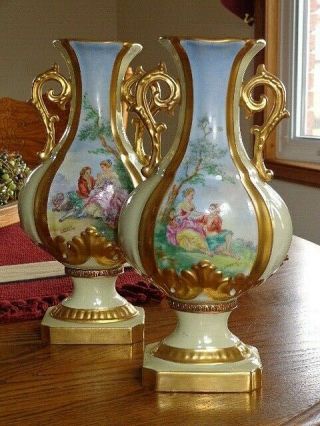 Antique SEVRES French Porcelain Pair Bolted Handpainted HP Vases Signed Lenoir 11