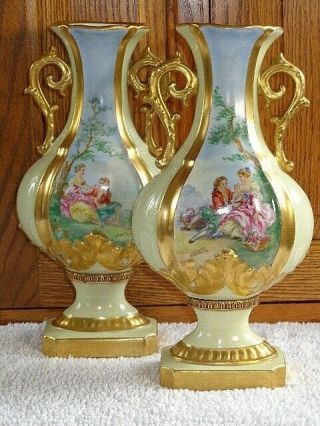 Antique SEVRES French Porcelain Pair Bolted Handpainted HP Vases Signed Lenoir 2