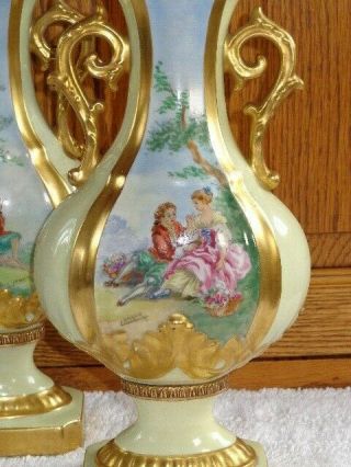 Antique SEVRES French Porcelain Pair Bolted Handpainted HP Vases Signed Lenoir 3