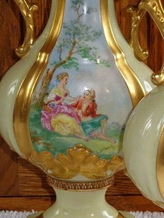 Antique SEVRES French Porcelain Pair Bolted Handpainted HP Vases Signed Lenoir 4