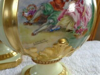 Antique SEVRES French Porcelain Pair Bolted Handpainted HP Vases Signed Lenoir 5