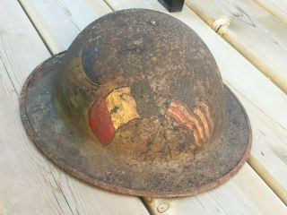 Rare Wwi Ided Helmet Us Marine Corp Hand Painted Soldiers Name Italy France 1917