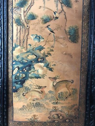 FINE EARLY 19TH C.  CENTURY PAIR CHINESE EMBROIDERY FRAME SIGNED SILKS 2