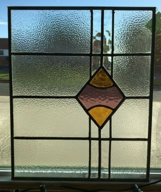 Gorgeous Vtg Leaded Stained Glass Window Pane - Clear,  Puple Orange 17 X 22 "