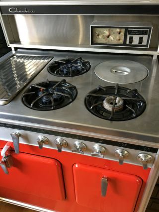VINTAGE CHAMBERS 60s GAS STOVE/OVEN,  OWNER,  RED 2
